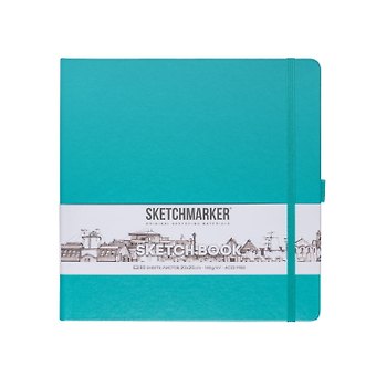 Скетчбук 20*20 80л Sketchmarker изумрудный, 140г/м2, слоновая кость, тв.обл.