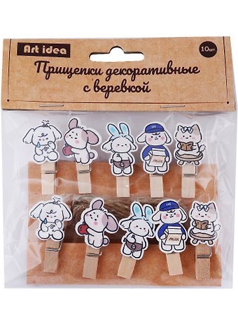 Прищепки декоративные с веревкой «Зверюшки», 10 шт.