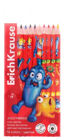 Карандаши цветные 12цв Jolly Friends пласт.уп, подвес, ErichKrause