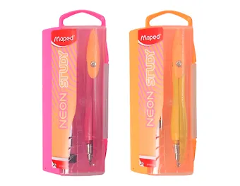 Циркуль школьный 120мм NEON STUDY, с запасн.грифелем, металлический, ассорти, пластик.футляр, подвес, Maped