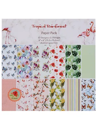 Набор бумаги для скрапбукинга, 15*15см, 24 листа, 12 дизайнов Tropical RainForest (11-2) (11-223