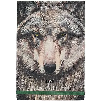Скетчбук 205*300 64л Волк белый офсет, 120г/м2, тв.обложка, резинка