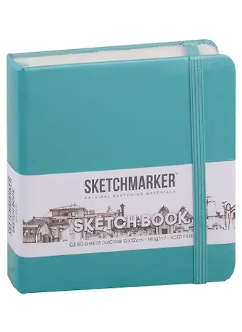 Скетчбук 12*12 80л Sketchmarker изумрудный, нелинованн. 140г/м2, слоновая кость, тв.обл.