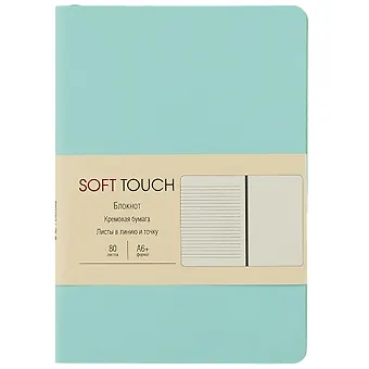 Записная книжка А6 80л Soft Touch. Весенний мятный иск.кожа, инт.обл., лин., тчк., нелин., ляссе, инд.уп.