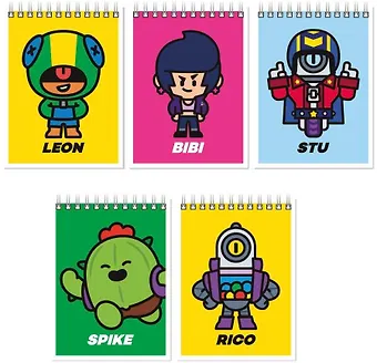Блокнот А6 40 листов, нелинованный, Leon, Bibi, Stu, Spike, Rico спираль, в ассортименте