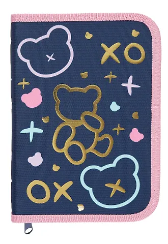 Пенал 1отд. Мой мишка 20*14, с 2-мя откид. планками, ткань/картон 3D фольга, инд. уп.