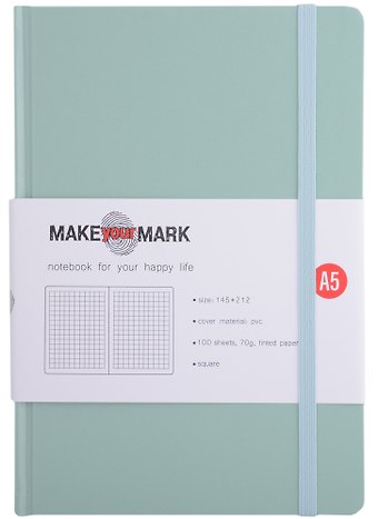 Книга для записей А5 100л кл. Make your mark фисташк.тв.переплет, тонир.блок, резинка, ляссе, инд.уп.