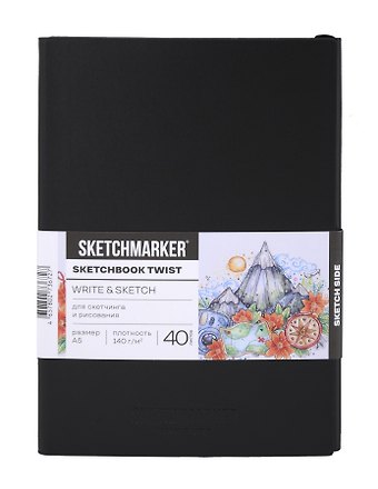 Скетчбук А5 40 л "Sketchmarker" Sketch&Write черный, 140г/м2, белая бумага + 60 л, 70г/м2, бумага в точку, мягк. обл.