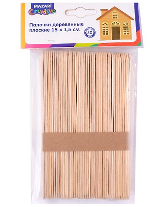 Палочки деревянные плоские 15х1,5см, 50 шт.