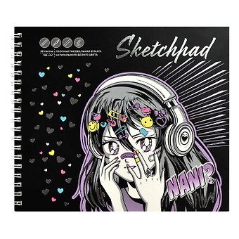 Скетчбук А5 30л Манга 2 160г/м2, тв. обложка, спираль, тиснение фольгой