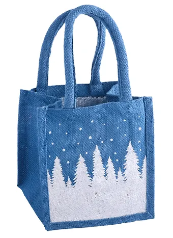 Сумка джутовая XS Серебряный лес синяя,20см.*20см.*15см.