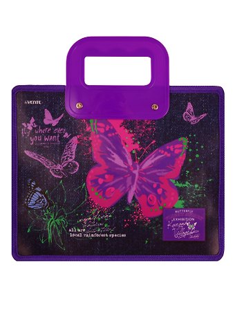 Папка для тетрадей А4 "Jeans Butterfly" 33,5*26, молния, ручки, расширение, пластик+текстиль