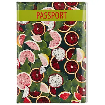 Обложка для паспорта Экзотические фрукты с листьями (ПВХ бокс)