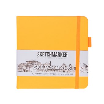 Скетчбук 12*12 80л Sketchmarker  оранжевый неон, 140г/м2, слоновая кость, тв.обл.