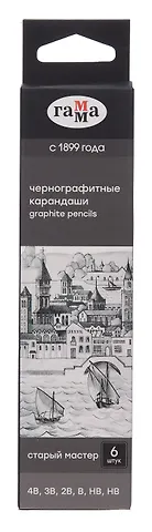 Карандаши ч/гр 06шт Старый мастер 4B, 3B, 2B, B, HB, HB, к/к, ГАММА