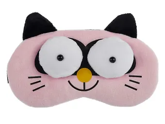 Маска для сна Кот с объемными глазами (плюш) (пакет) розовая
