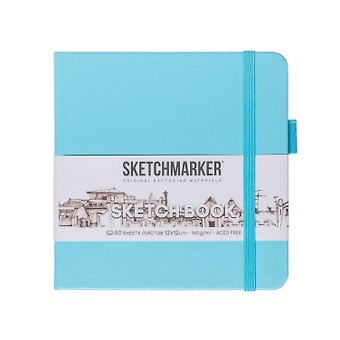 Скетчбук 12*12 80л Sketchmarker  небесно-голубой, 140г/м2, слоновая кость, тв.обл.