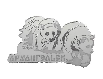 Магнит Архангельск Медведи Зеркальный серебро вид 1 (7,5 х 7,5 см.) (акрил)