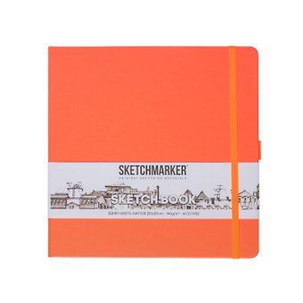 Скетчбук 20*20 80л "Sketchmarker" неоновый коралл, 140г/м2, слоновая кость, тв.обл.