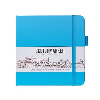 Скетчбук 12*12 80л Sketchmarker синий неон, 140г/м2, слоновая кость, тв.обл.
