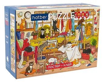 Пазл Коты-сорванцы 1000 элементов, 80х680мм + постер, клей с дозатором 85г, шпатель