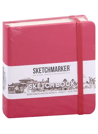 Скетчбук 12*12 80л Sketchmarker фуксия, нелинованн. 140г/м2, слоновая кость, тв.обл.