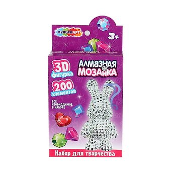 Набор для творчества Фигурка-брелок алмазной мозаикой зайчик МУЛЬТИ АРТ в кор.48шт