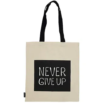 Сумка-шоппер Never Give Up бежевая, текстиль 40см.*32см.