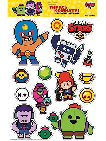Интерьерные наклейки. Brawl Stars Спайк, Эль Примо, Пэм, Фрэнк, 8-бит и Тара. NA0001