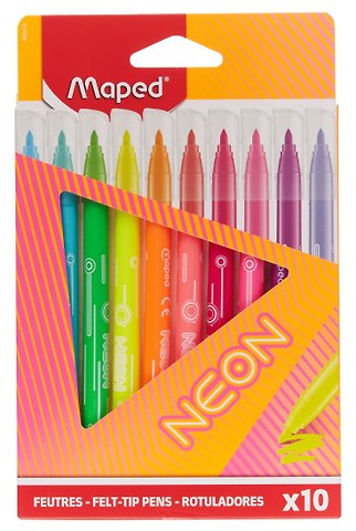 Фломастеры 10 цветов Neon смываемые, Maped