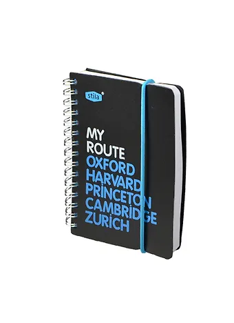Записная книжка А6 80л лин. MY ROUTE спираль, пластик.обл., резинка, черно-голубая, stila