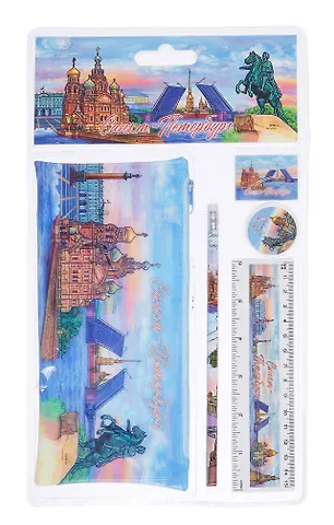 Набор канцелярский СПб СПб. Коллаж пенал, карандаш, точилка, ластик, линейка, инд.уп.