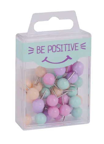 Кнопки гвоздики 40шт Be positive кругл.головка, пастельн., ассорти, пласт.подвес