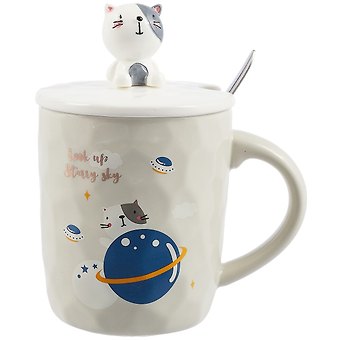 Кружка с крышкой и ложкой Котик и планета Starry sky (керамика) (450 мл) (12-09487-126-1)