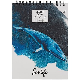 Скетчбук А4 60л "SKETCHBOOK. Синий кит" белый офсет, 100г/м2, тв.обложка, евроспираль