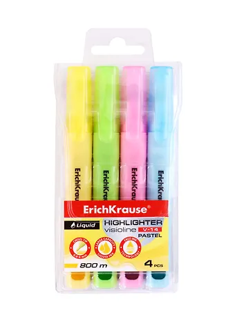 Текстовыделители Erich Krause, Liquid Visioline V-14 Pastel, 4 цвета