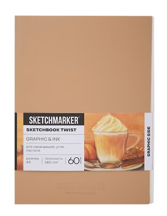 Скетчбук А5 60 л Sketchmarker Graphic&Ink белый, 140г/м2, кремовая бумага + 40 л бежевый, 200г/м2, белый офсет,  мягк. обл.