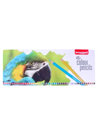 Карандаши цветные 45цв  Попугаи металл. кор.